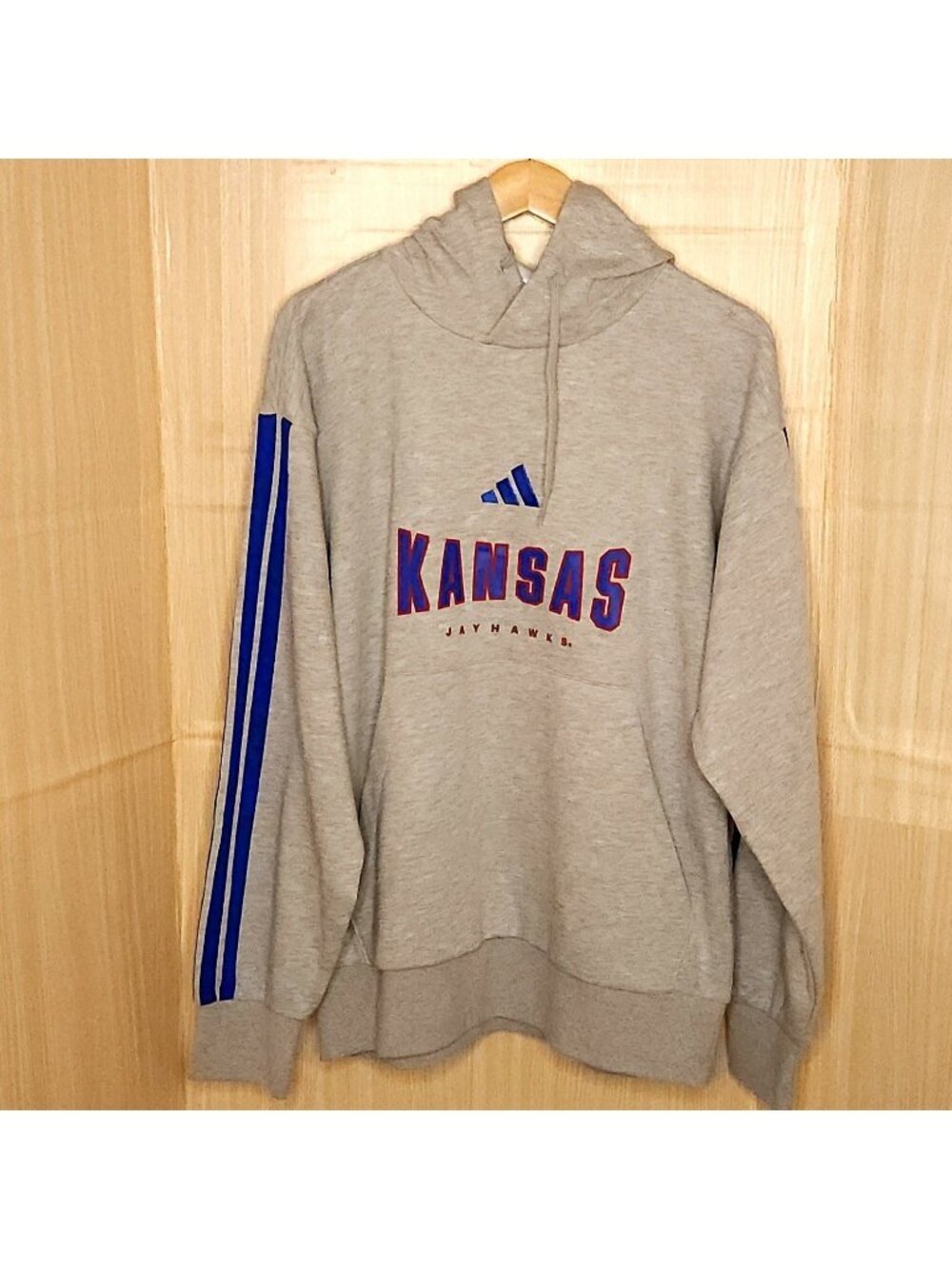 Adidas University Of Kansas Grey Hooded Pullover Sweatshirt Large